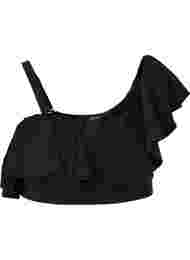 One-shoulder bikini top med flæser , Black
