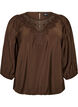 Bluse med 3/4 &aelig;rmer og blondedetalje, Brun, Packshot image number 0