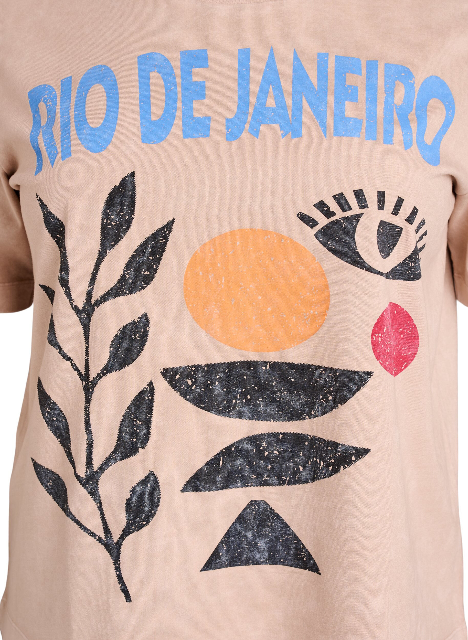 Zizzi T-shirt i bomuld med frontprint, Beige, Packshot image number 2