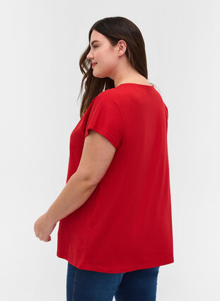 T-shirt i bomuldsmix, Tango Red, Model image number 1