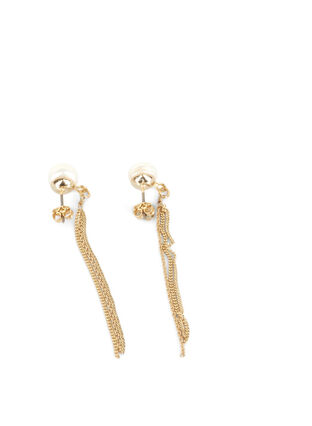Perle øreringe med kæde, Gold, Packshot image number 1