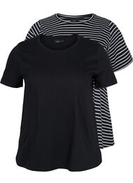 2-pak basis t-shirt i bomuld, Black/Black Stripe
