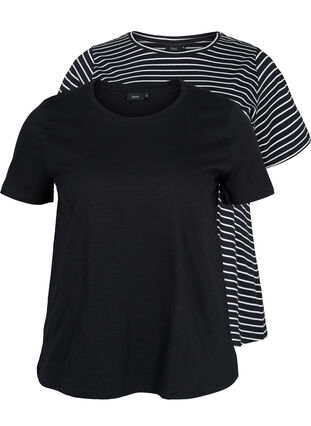 2-pak basis t-shirt i bomuld, Black/Black Stripe, Packshot image number 0