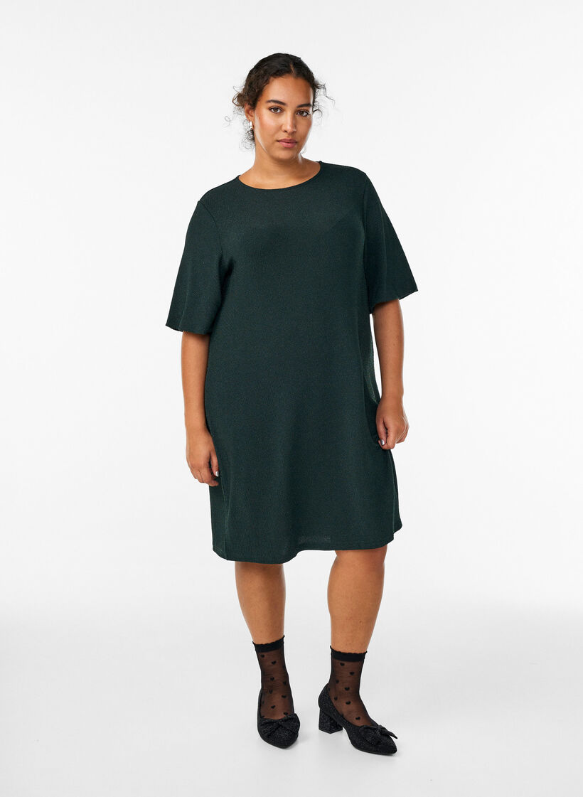 Kort kjole med glittermønster, Grøn, Model image number 1