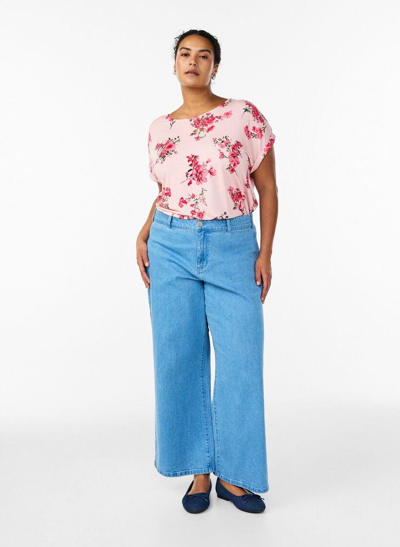 T-shirt med blomsterprint, Lyser&oslash;d, Model image number 1