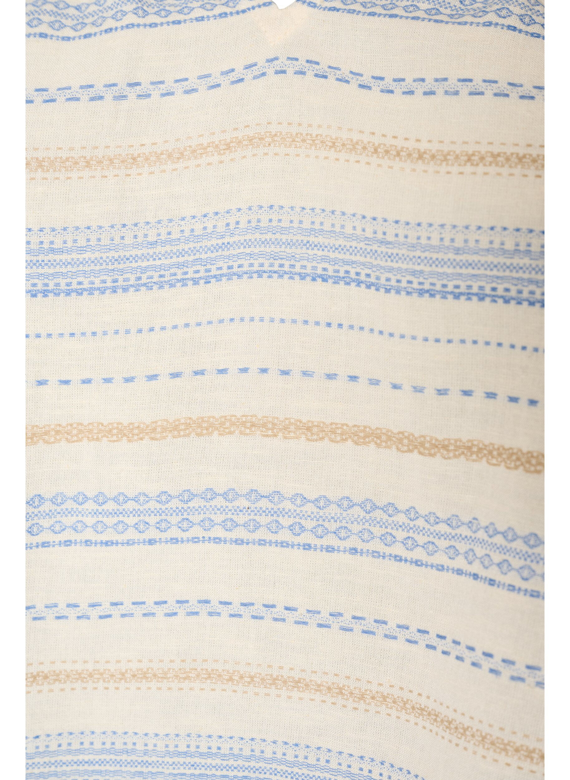 Zizzi&AElig;rmel&oslash;s bluse med fl&aelig;ser og m&oslash;nstrede striber, Vanilla, Packshot image number 2
