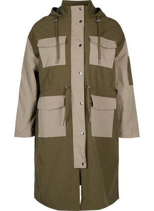 Kontrastfarvet jakke med lommer, Dark Olive Comb., Packshot image number 0