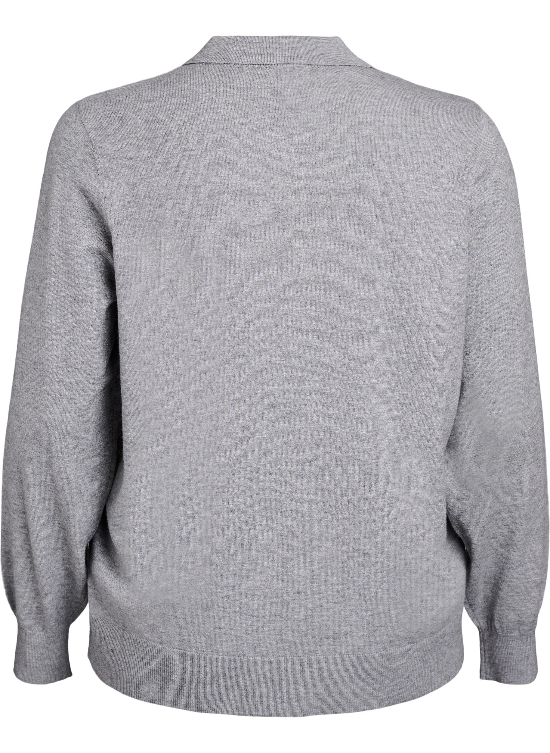 Zizzi Strikbluse med polokrave, Gr&aring;, Packshot image number 1