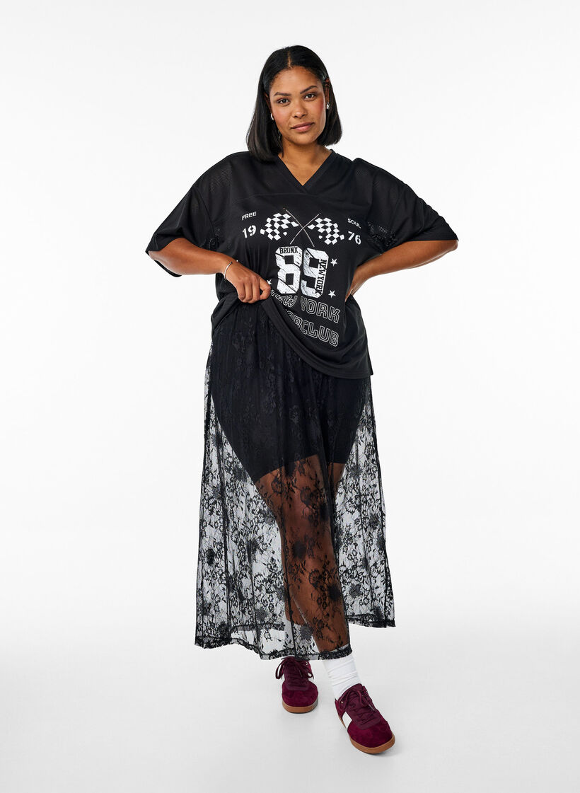 Lang nederdel i transparent blonde, Black, Model image number 0