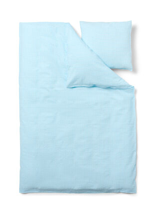 Ternet sengesæt i bomuld, Blue/White Check, Packshot image number 1
