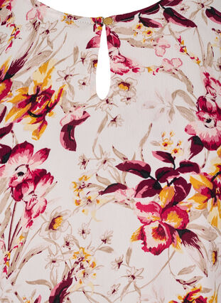 Viskose bluse med print og korte ærmer, Beige w. Flower AOP, Packshot image number 2