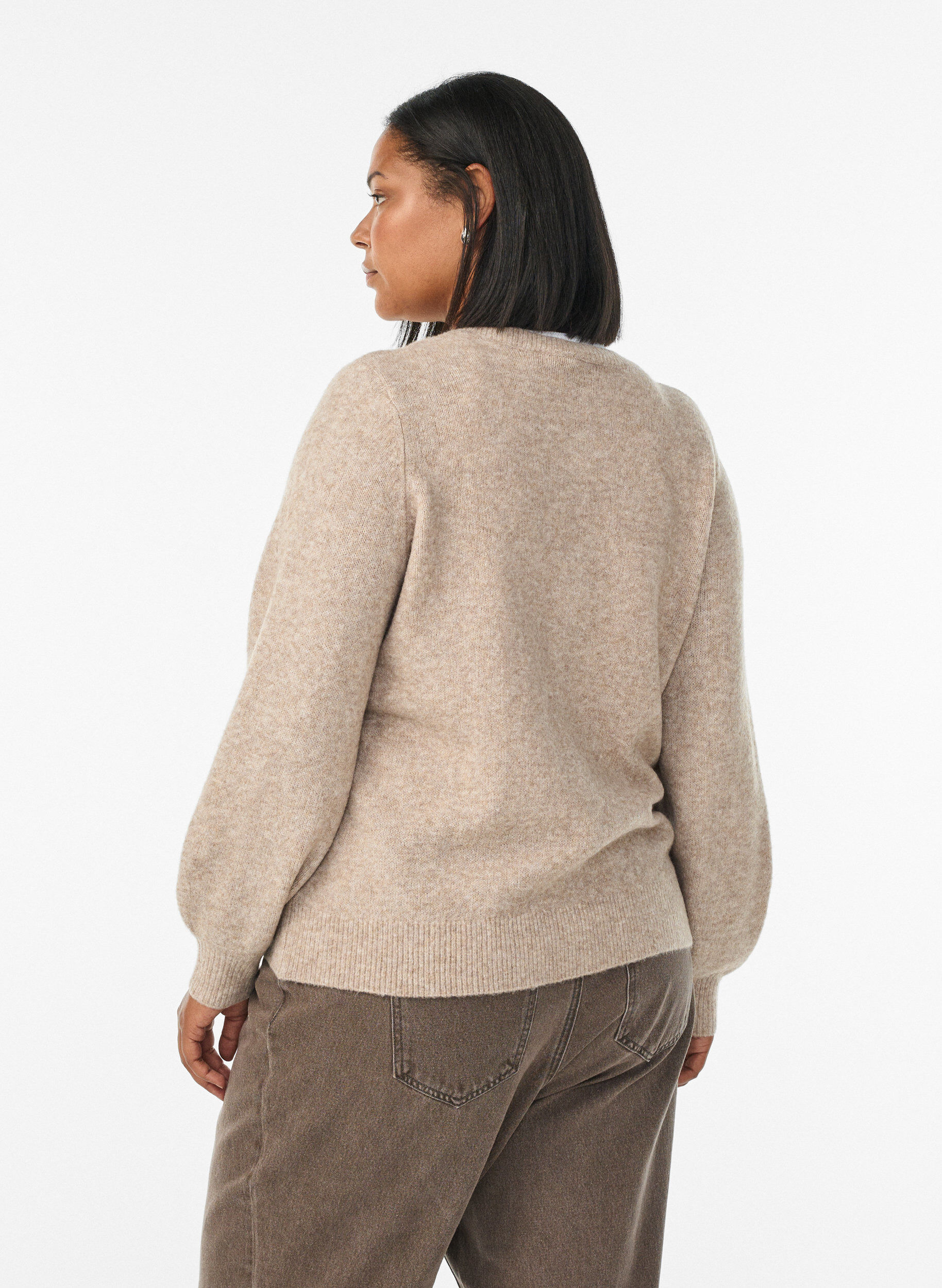 Zizzi Cardigan med hjerteformede knapper, Beige, Model image number 2