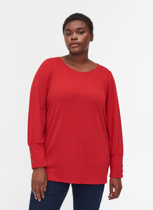 Langærmet bluse med knappedetaljer, Tango Red, Model image number 0