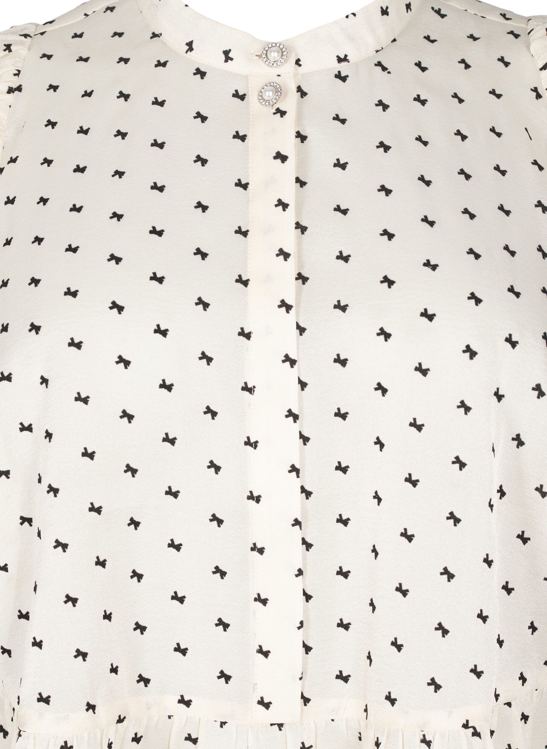 Zizzi Bluse med peplum og sl&oslash;jfer, Ecru w Bow, Packshot image number 2