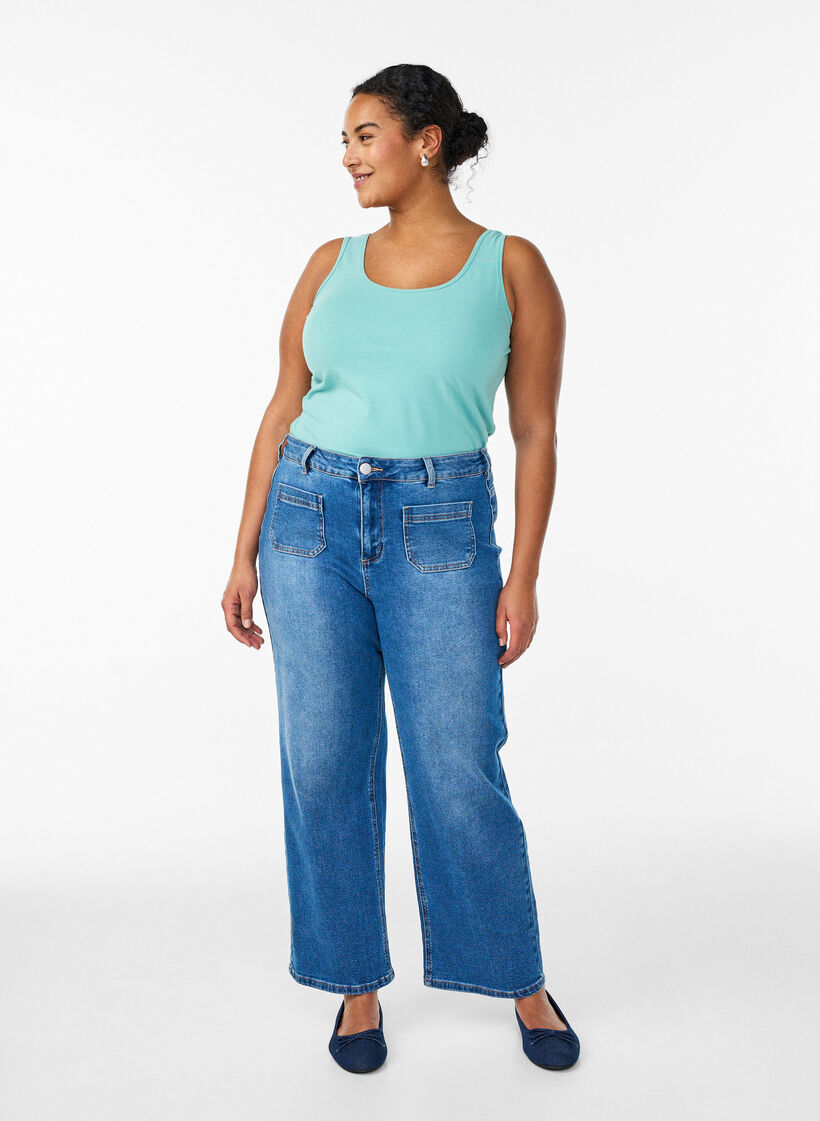 Ensfarvet basis top i bomuld, Gr&oslash;n, Model image number 1