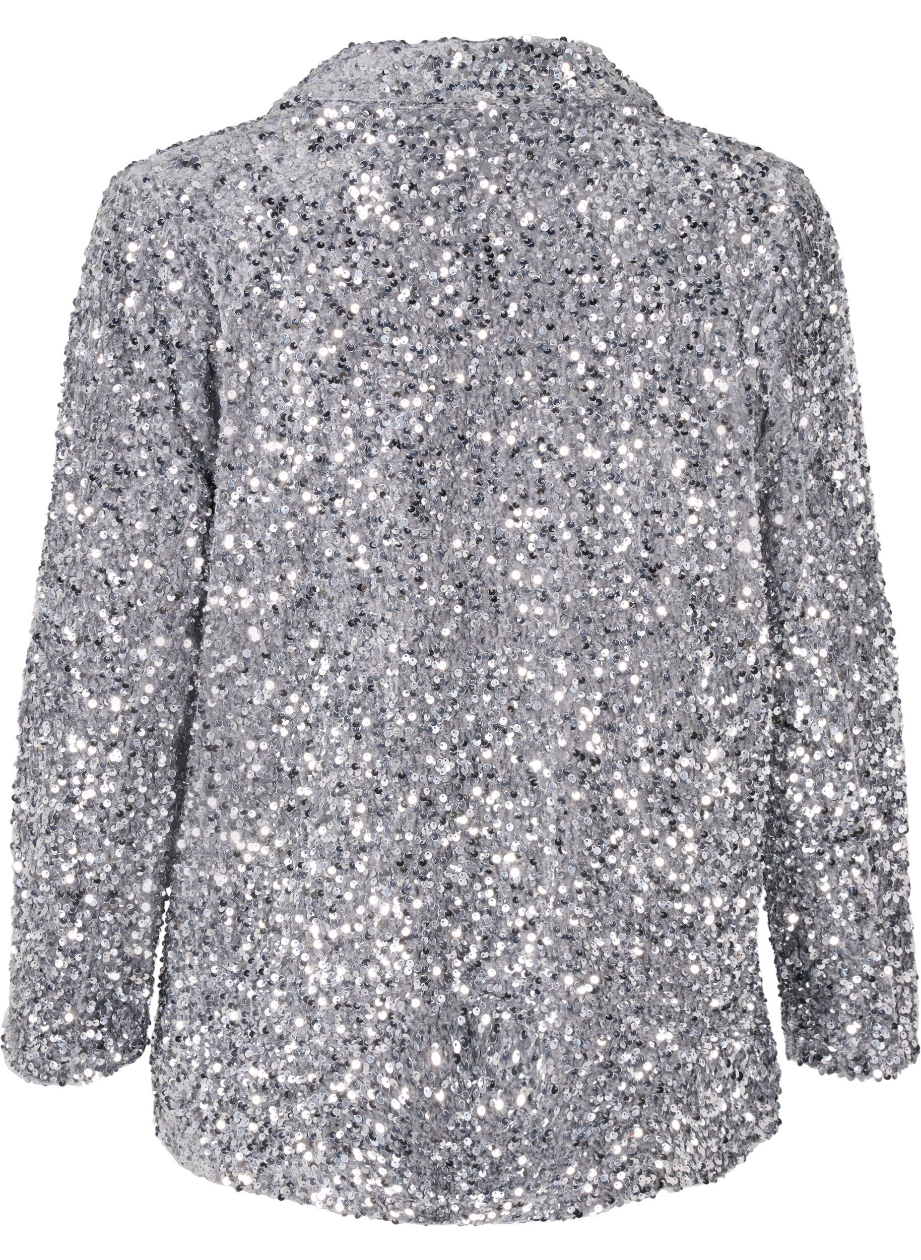 Zizzi L&oslash;s paillet blazer med lommer, Silver, Packshot image number 1