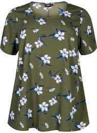 FLASH - Bluse med korte ærmer og print, Olive Night Flower