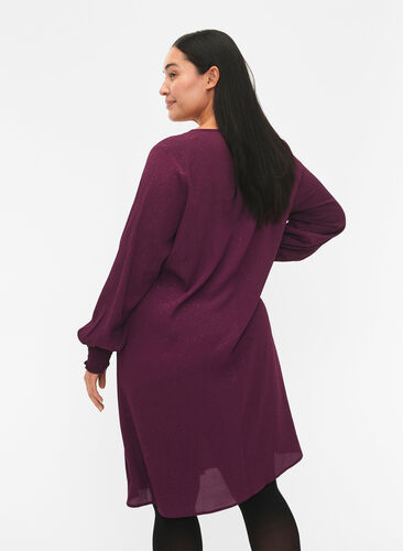 FLASH - Langærmet kjole med glitter, Purple w. Silver, Model image number 1