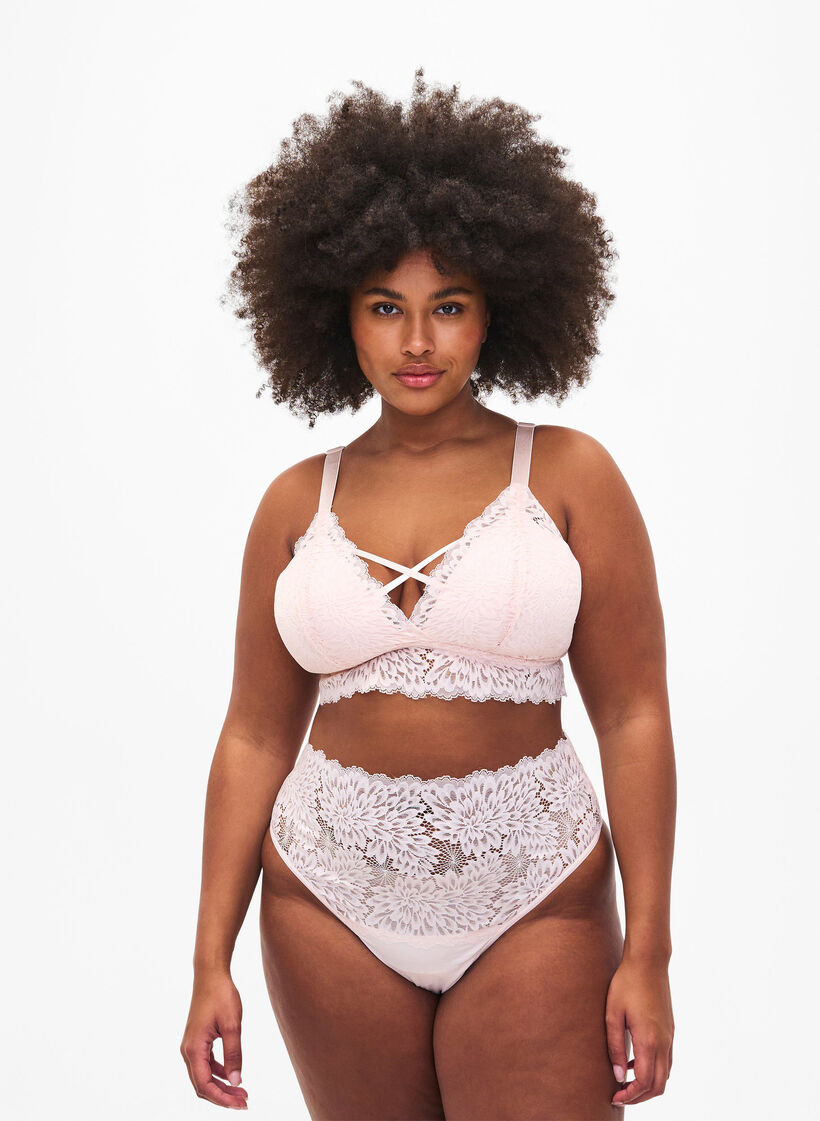 Bralette med stringdetalje og blød vattering , Peach Blush, Model image number 3