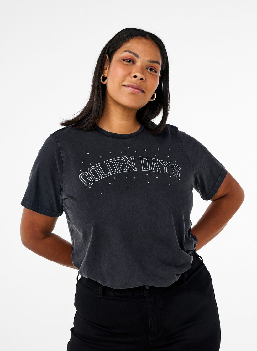 T-shirt i økologisk bomuld med grafisk print, Grå, Model image number 0