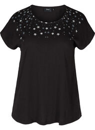 Kortærmet bomulds t-shirt med stjerner, Black STARS