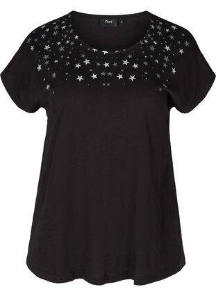 Kortærmet bomulds t-shirt med stjerner, Black STARS, Packshot image number 0