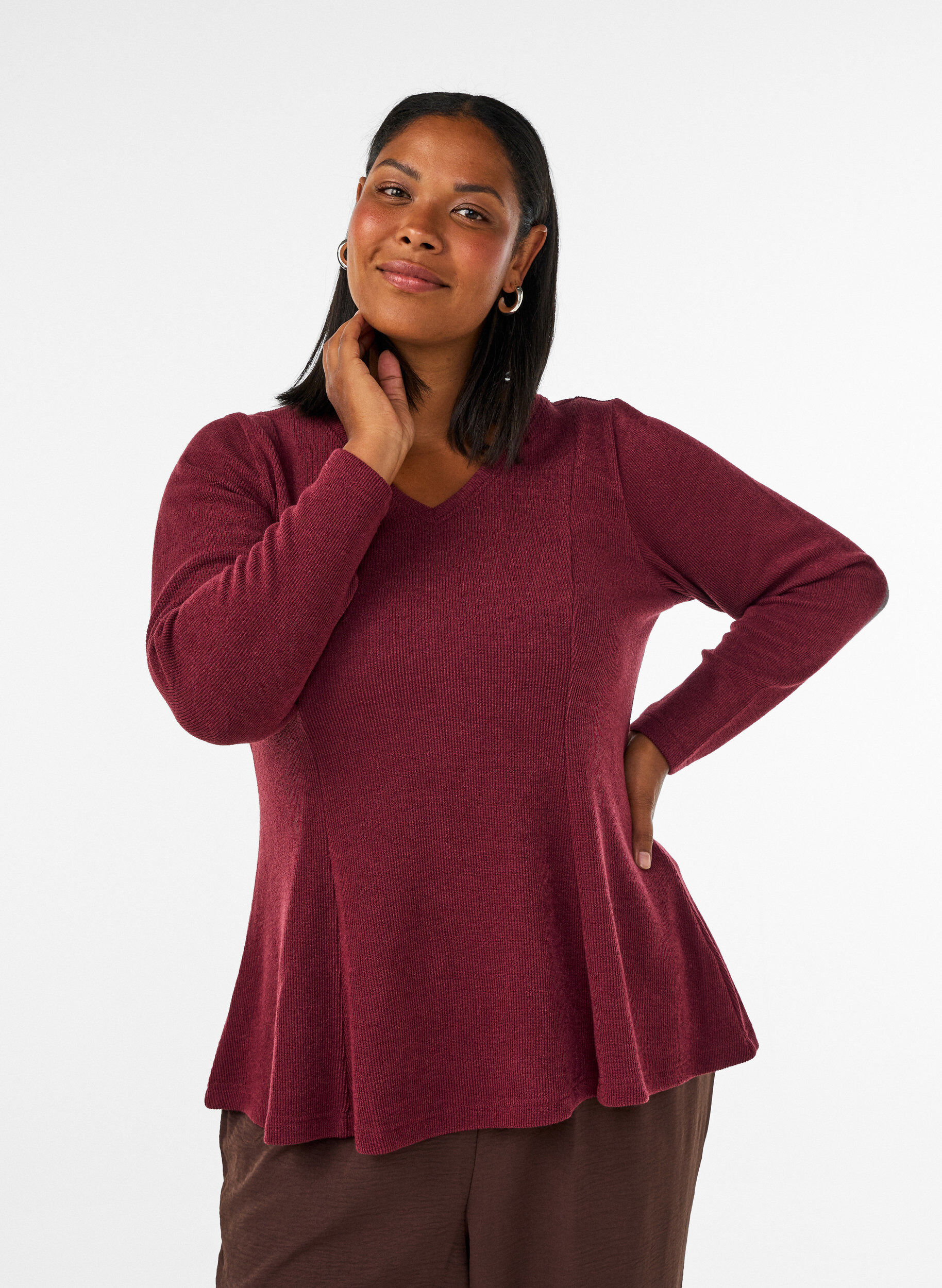 ZizziJerseybluse med ribstruktur og A-form, R&oslash;d, Model image number 0