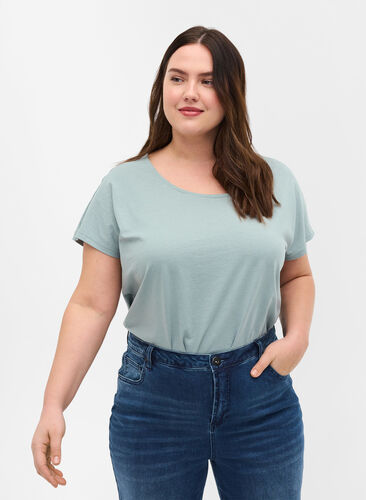 T-shirt i bomuldsmix, Silver Blue, Model image number 0
