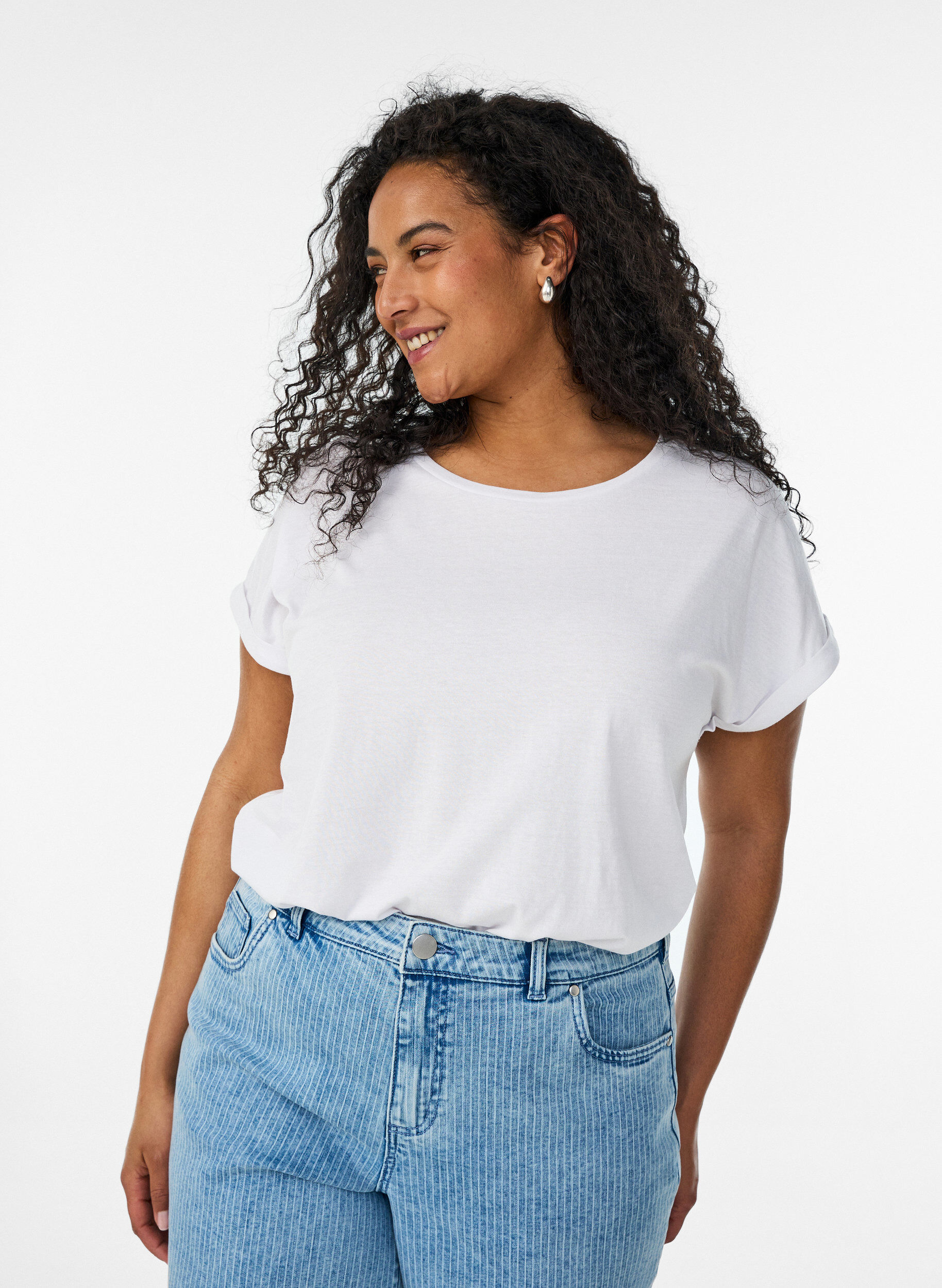 Kort&aelig;rmet t-shirt i bomuldsblanding, Hvid, Model