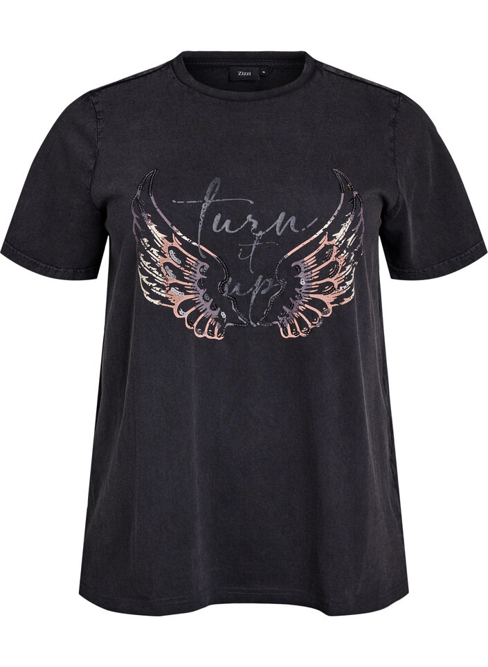 T-shirt i økologisk bomuld med statement print, Grå, Packshot image number 0