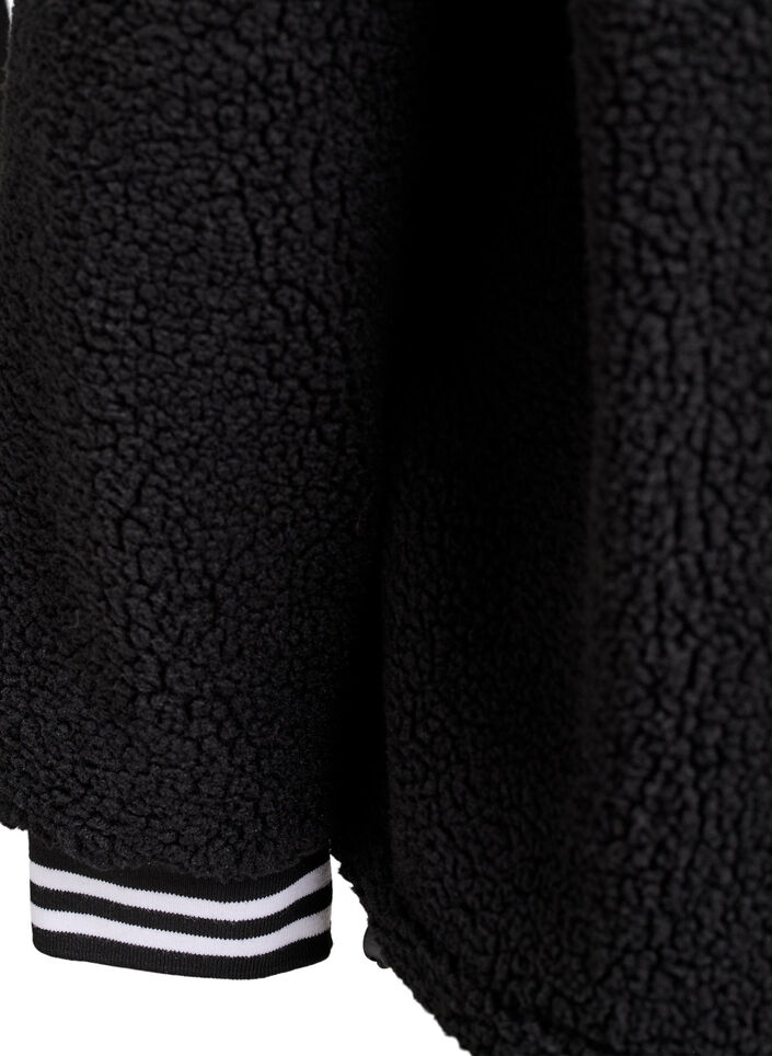 Teddy-fleece jakke med stribedetaljer, Sort, Packshot image number 3