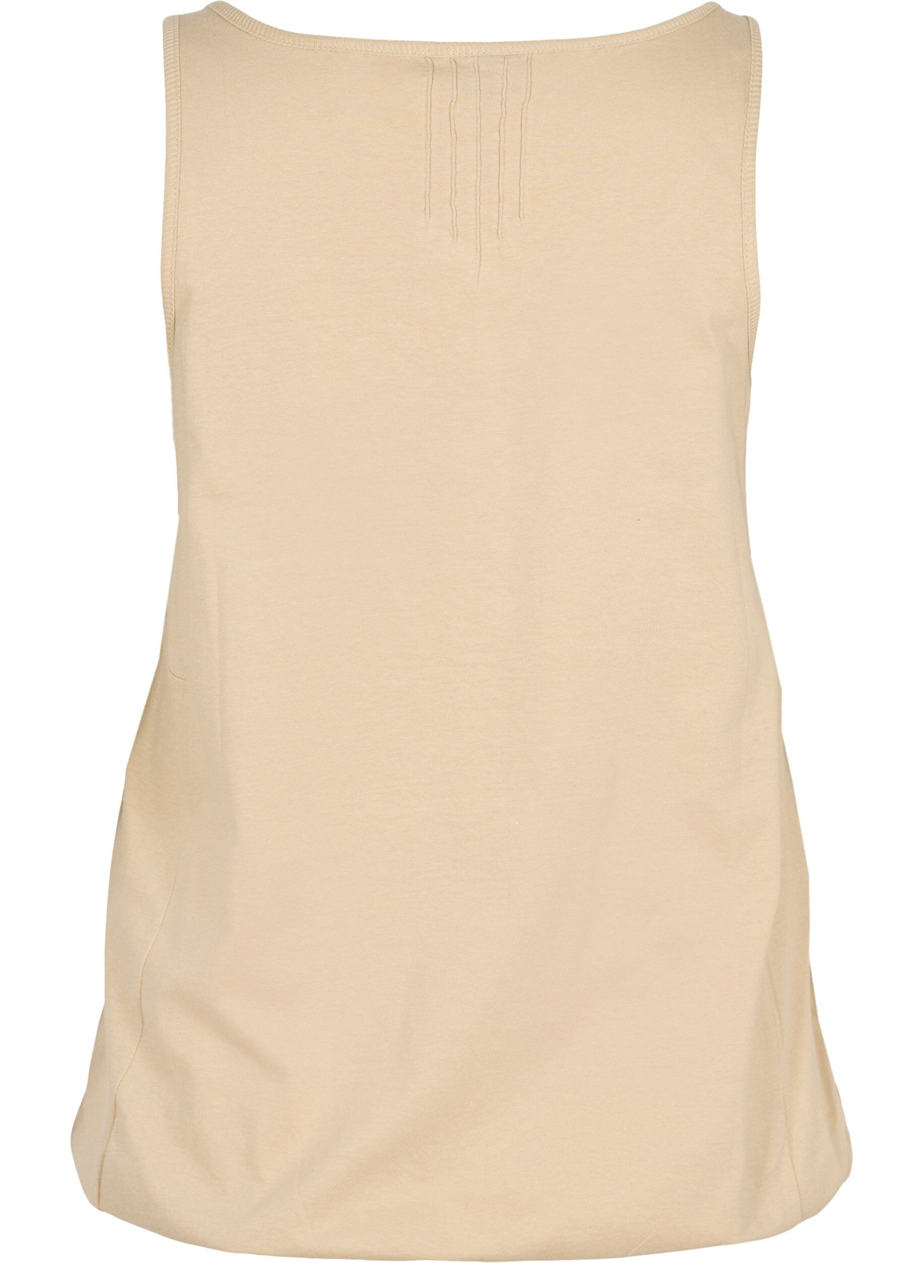 Zizzi Ensfarvet bomulds top med elastik i bunden, Humus, Packshot image number 1