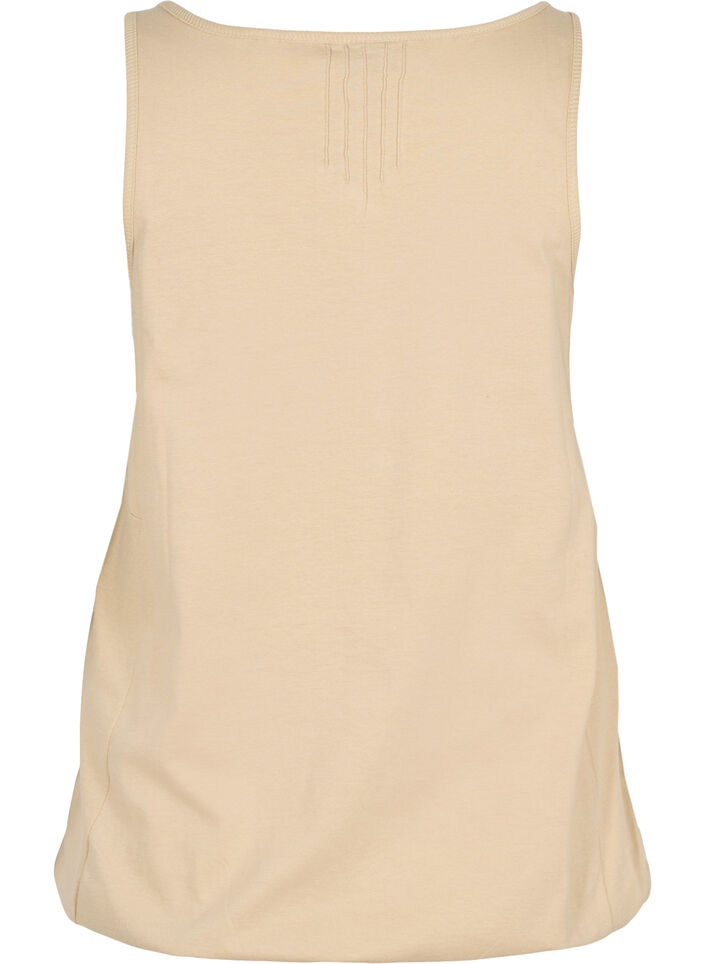 Ensfarvet bomulds top med elastik i bunden, Humus, Packshot image number 1