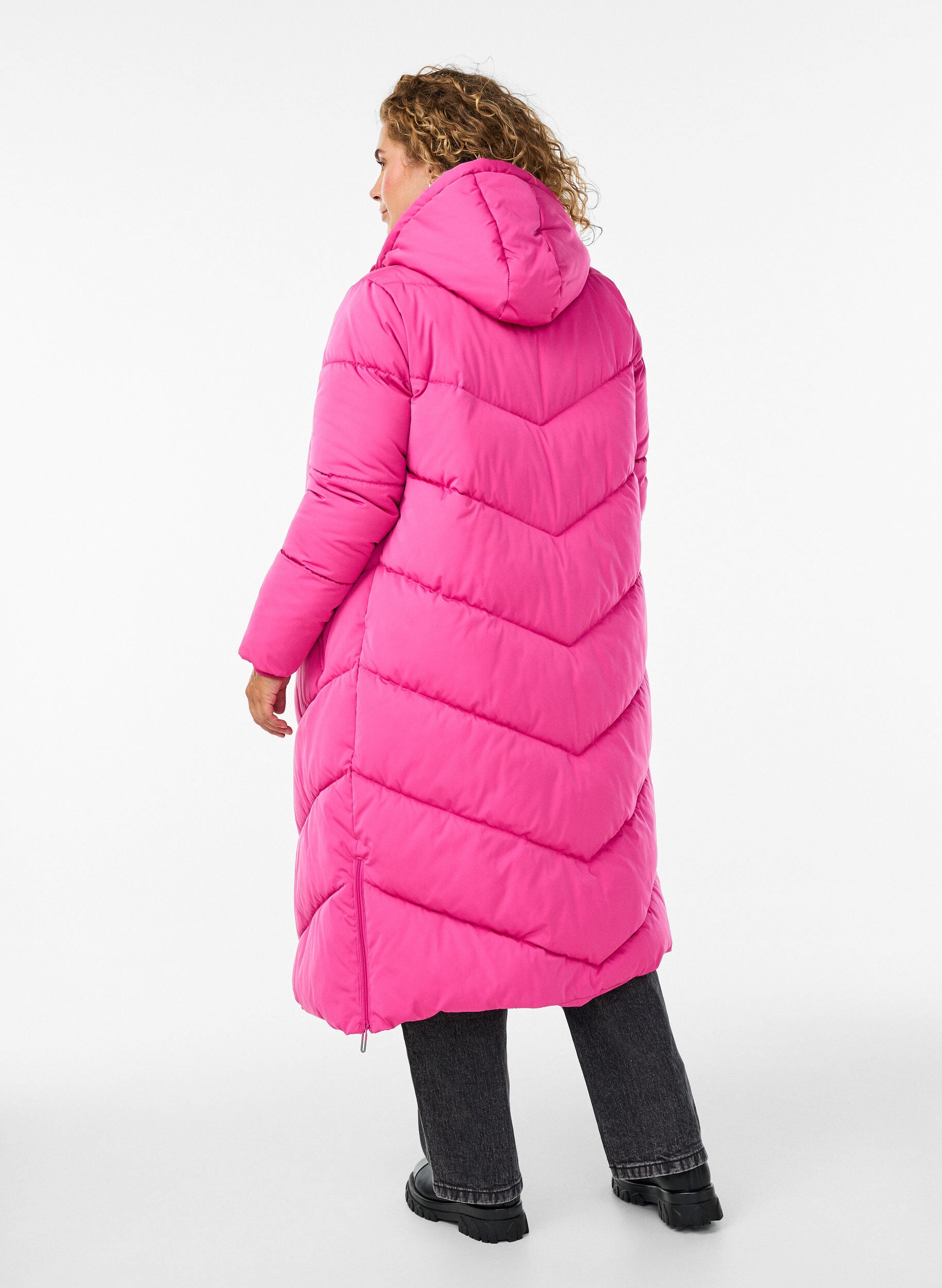 ZizziLang pufferfrakke med h&aelig;tte og lommer , Lyser&oslash;d, Model image number 1