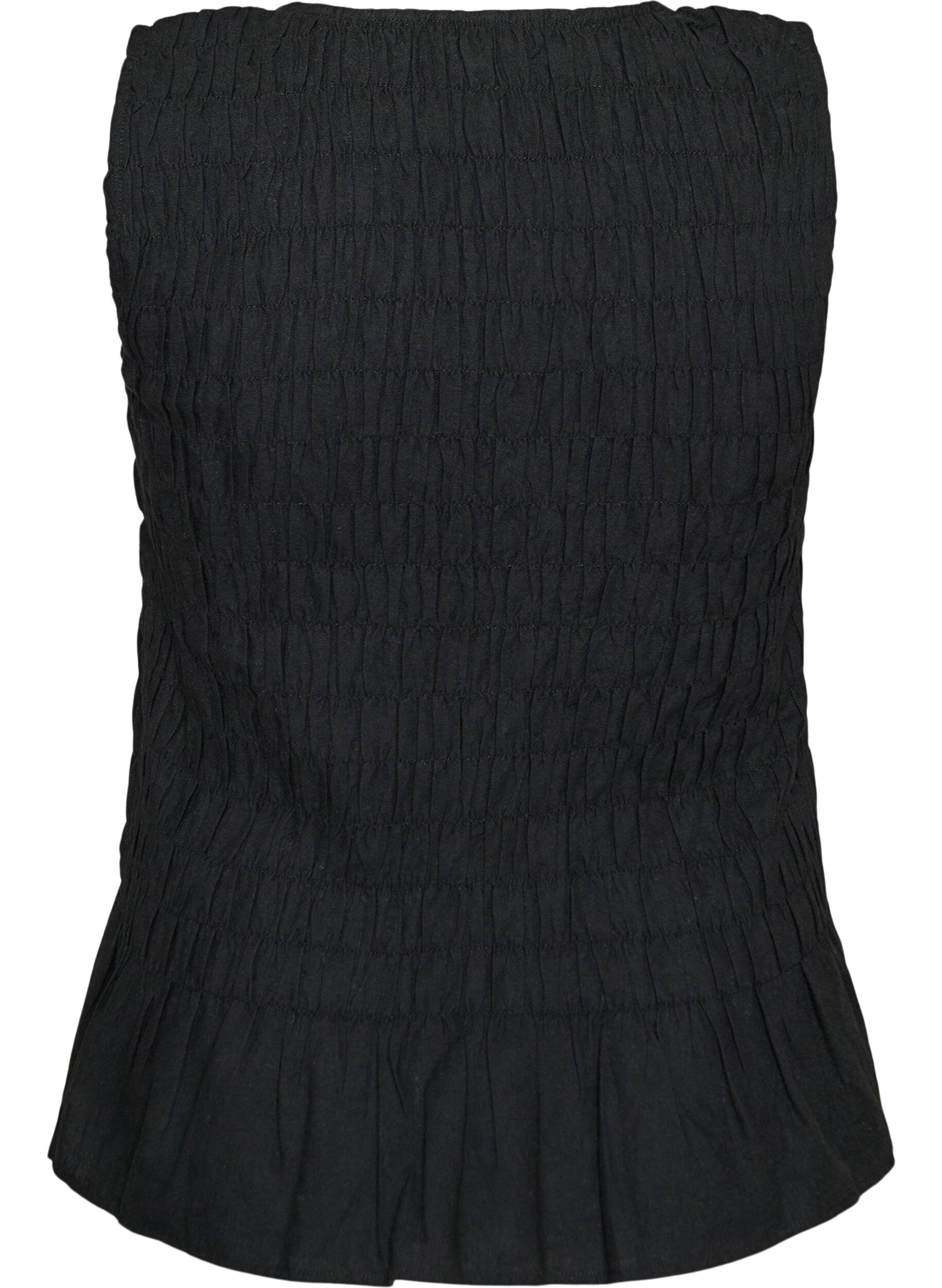 Zizzi&AElig;rmel&oslash;s top i bomuld og h&oslash;r med smock, Sort, Packshot image number 1