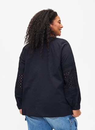 Bluse med lange ærmer og dekorative detaljer, Black, Model image number 1