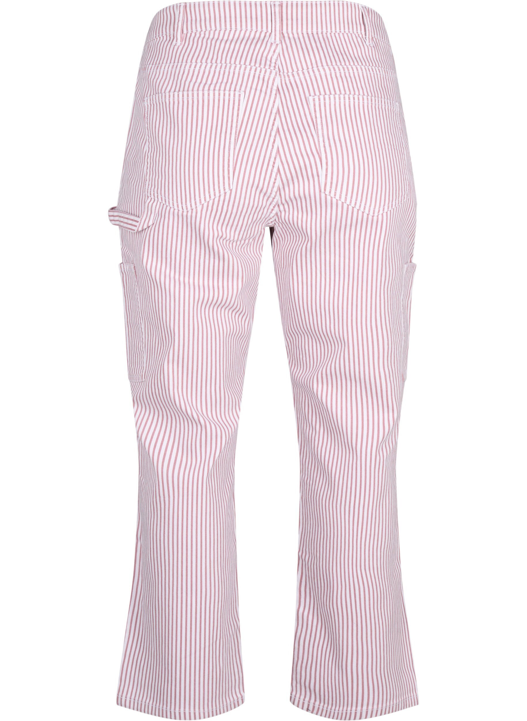 Zizzi Stribede cargo jeans med straight fit, Rose White Stripe, Packshot image number 1