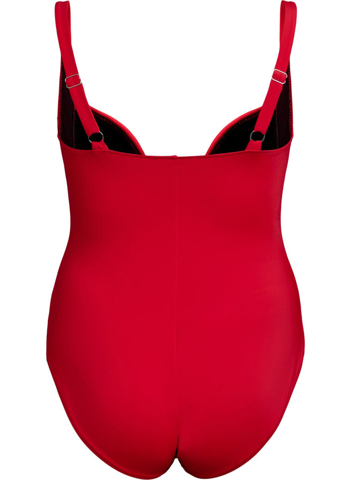 Vatteret badedragt med draperinger, R&oslash;d, Packshot image number 1