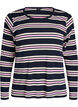 Lang&aelig;rmet natbluse i rib jersey med striber, Bl&aring;, Packshot image number 0