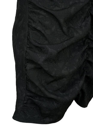 Kortærmet kjole med tekstur og draperinger, Black, Packshot image number 3