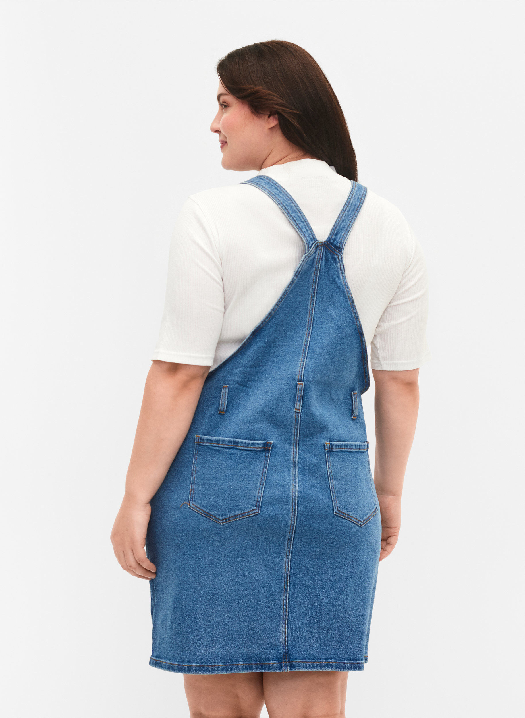 Zizzi Overalls kjole i denim, Bl&aring;, Model image number 2