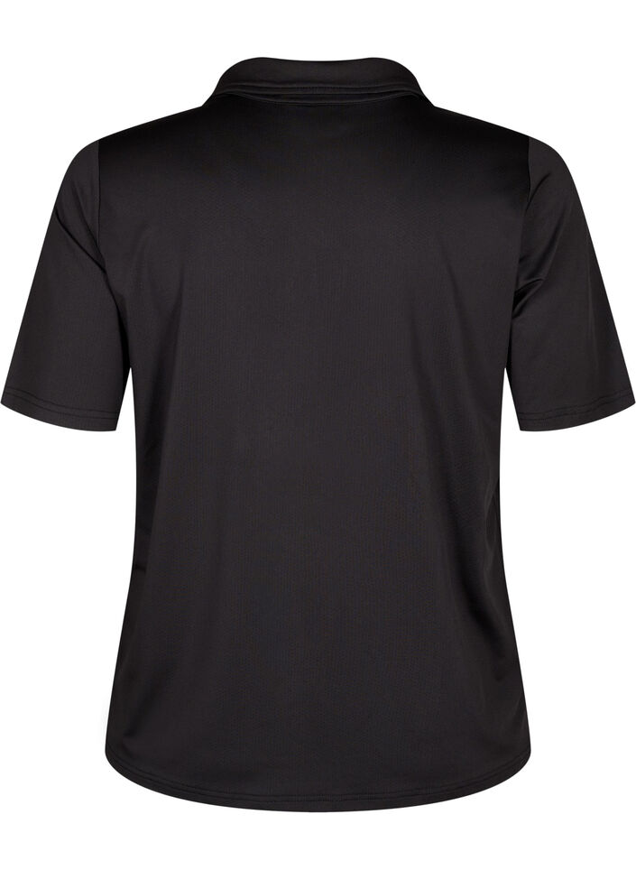 Polo t-shirt med v-hals, Black, Packshot image number 1