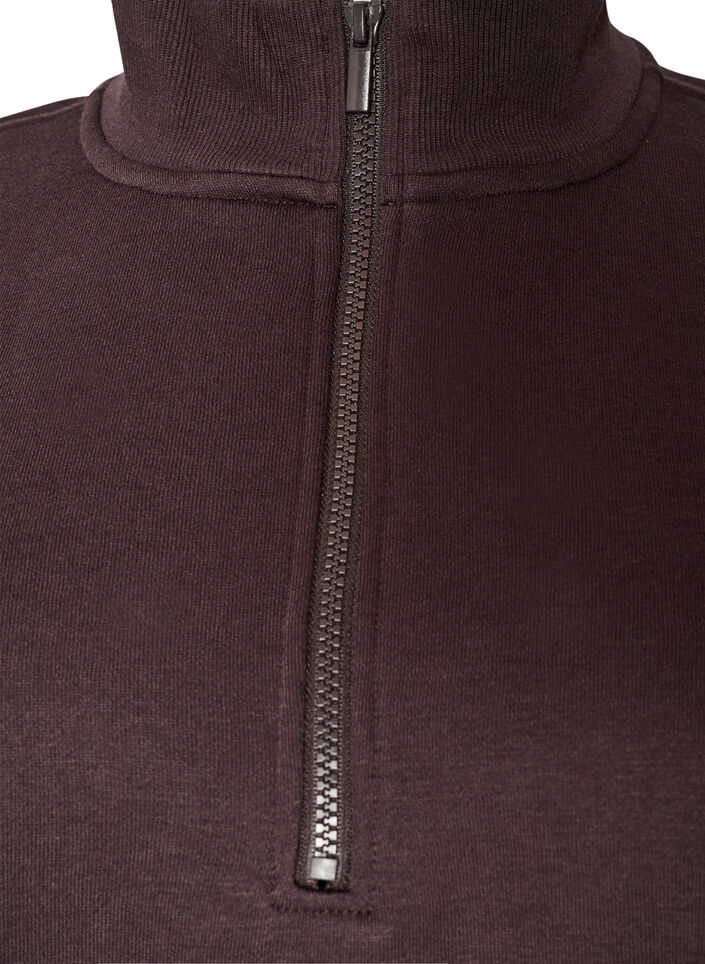 Sweatkjole med h&oslash;j ribkrave og lynl&aring;s , Brun, Packshot image number 2
