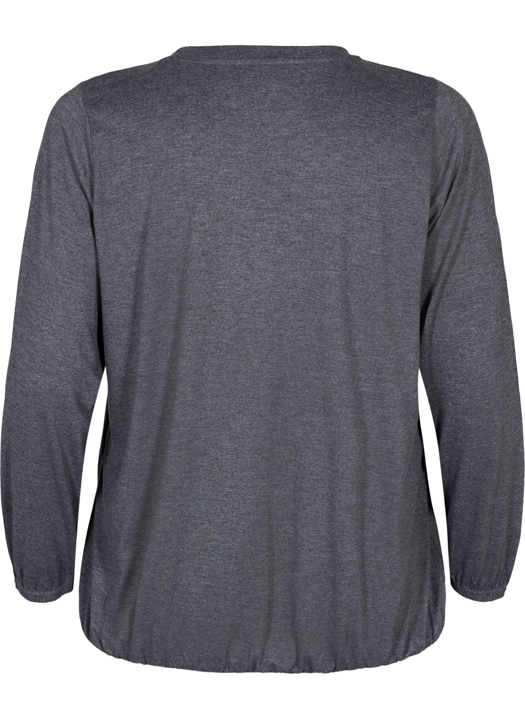 Zizzi Meleret bluse med lange &aelig;rmer og v-hals, Dark Grey Melange, Packshot image number 1