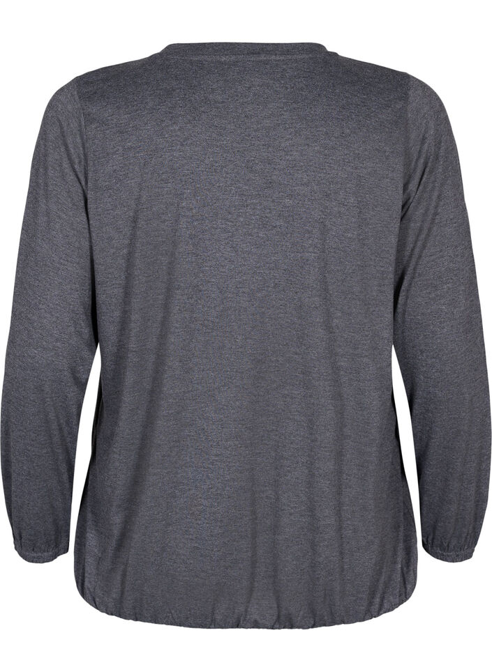 Meleret bluse med lange ærmer og v-hals, Dark Grey Melange, Packshot image number 1