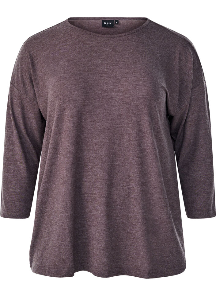 Jerseybluse med 3/4 &aelig;rmer, Brun, Packshot image number 0