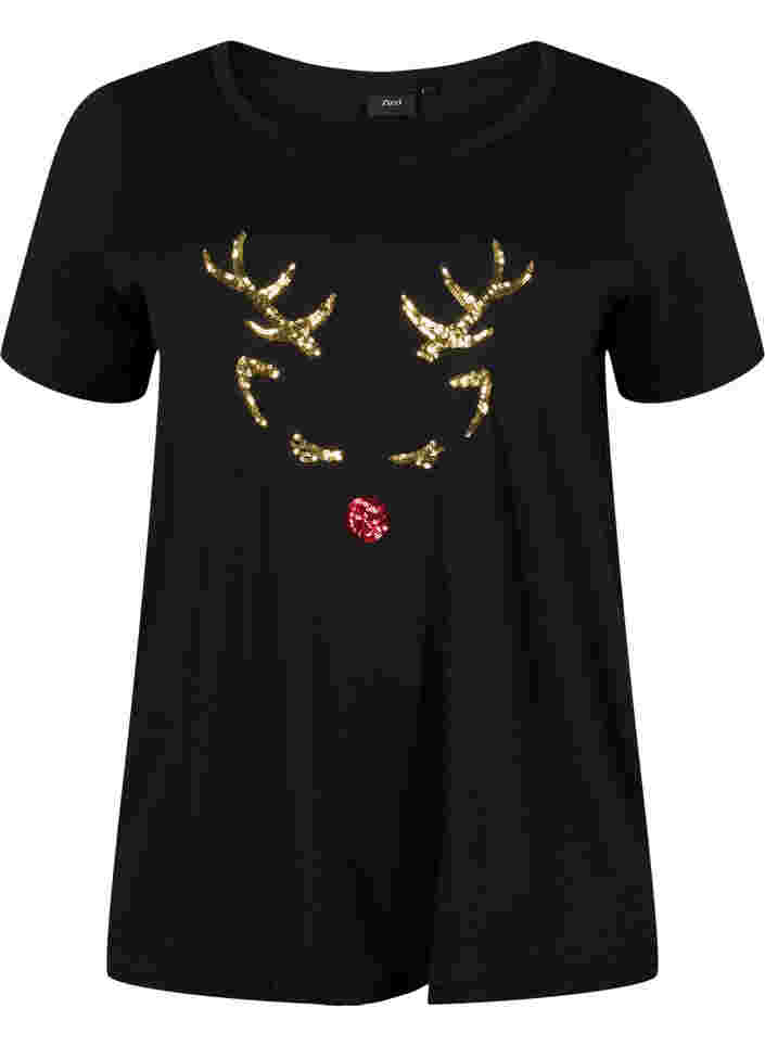 Jule t-shirt i bomuld, Black Reindeer, Packshot image number 0