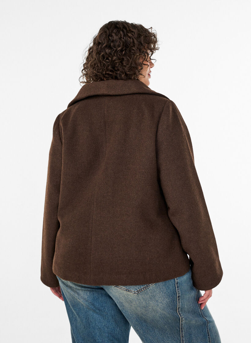 Kort jakke med asymmetrisk knaplukning, Brun, Model image number 2