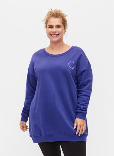 Sweatshirt i bomuld med tryk, Deep Blue, Model image number 0