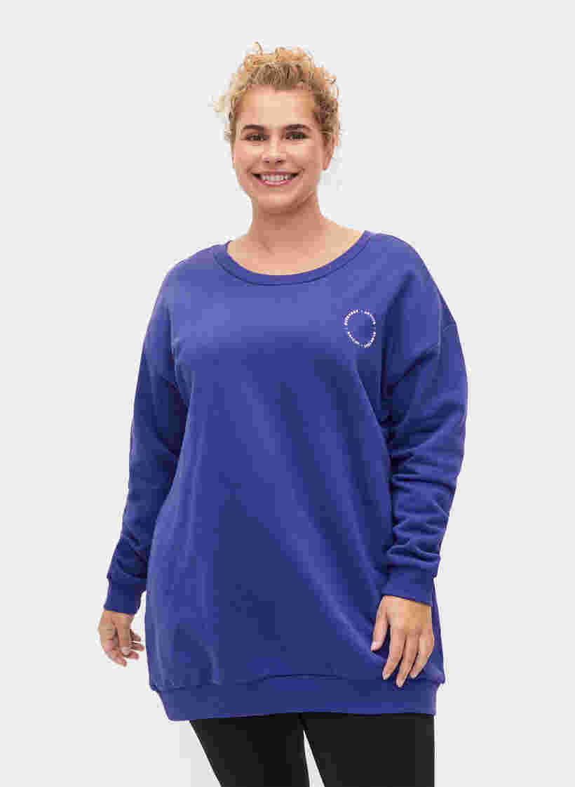 Sweatshirt i bomuld med tryk, Deep Blue, Model